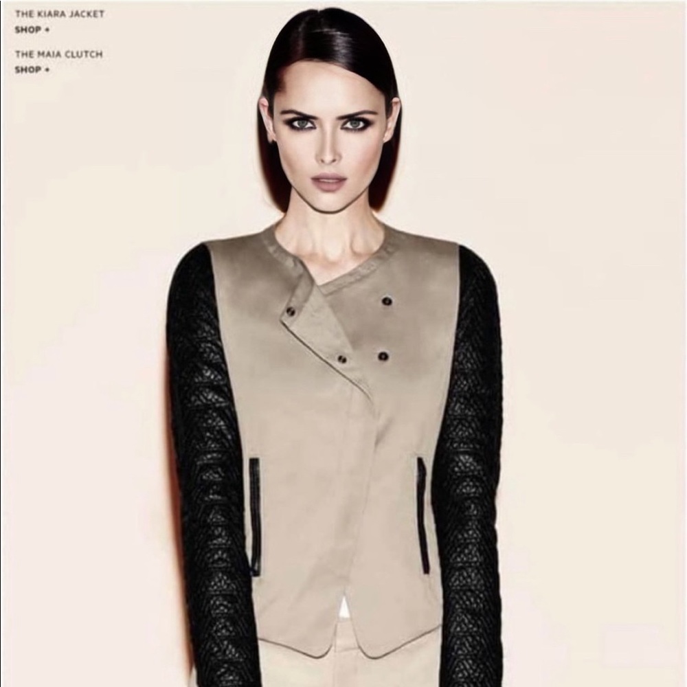 Danier Black and Tan Jacket with Structured Fit and Leather Sleeves